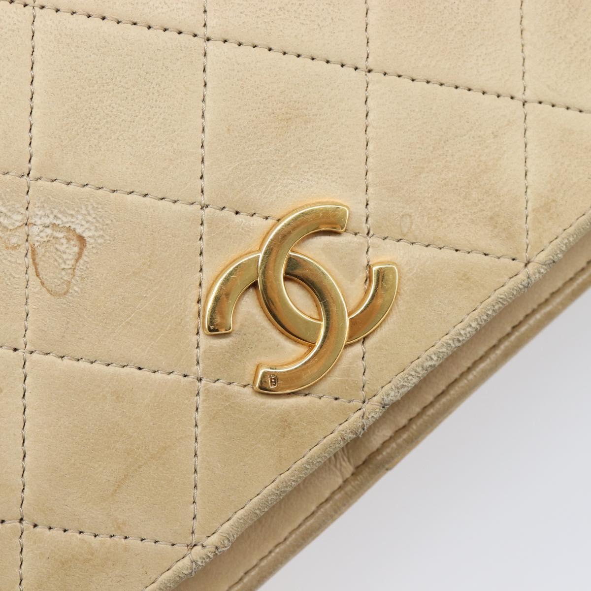 CHANEL Matelasse Chain Shoulder Bag Lamb Skin Beige Gold Tone CC Auth 202094
