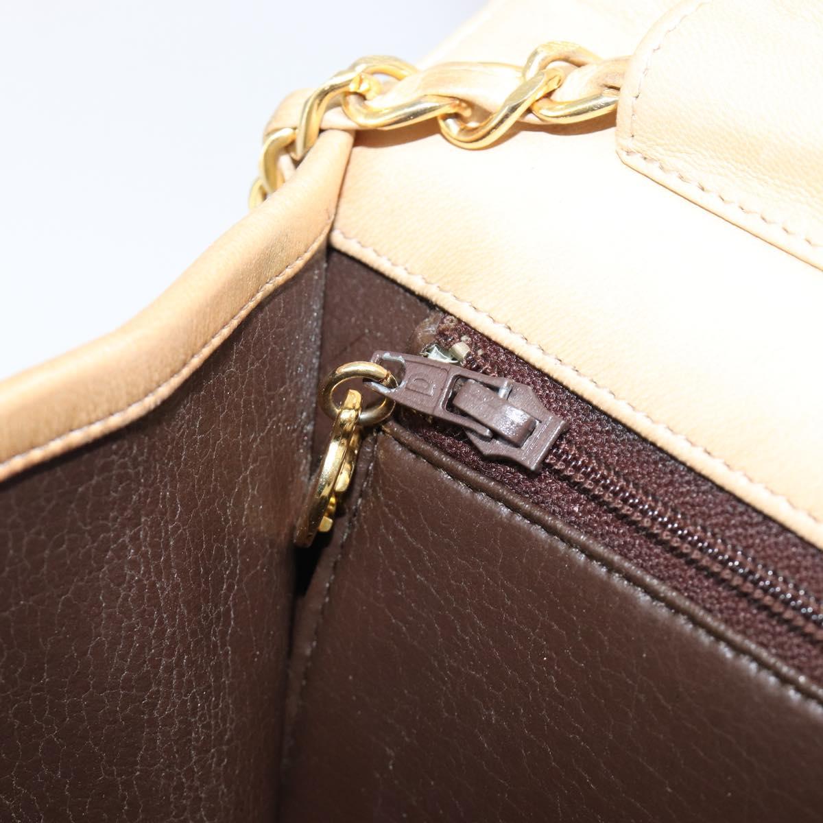 CHANEL Matelasse Chain Shoulder Bag Lamb Skin Beige Gold Tone CC Auth 202094