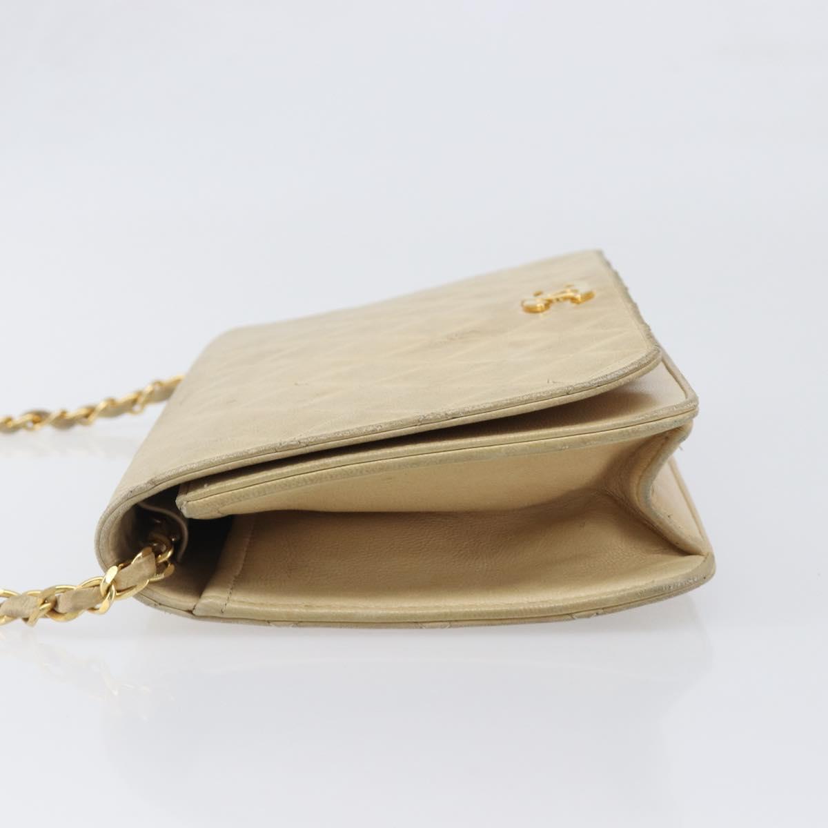 CHANEL Matelasse Chain Shoulder Bag Lamb Skin Beige Gold Tone CC Auth 202094