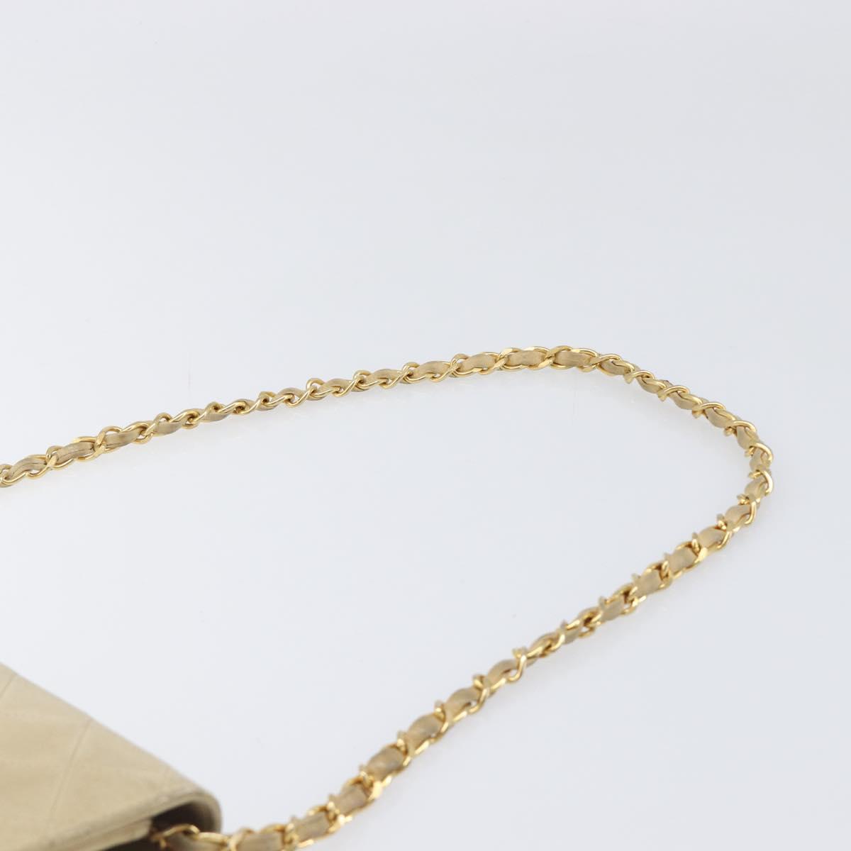 CHANEL Matelasse Chain Shoulder Bag Lamb Skin Beige Gold Tone CC Auth 202094
