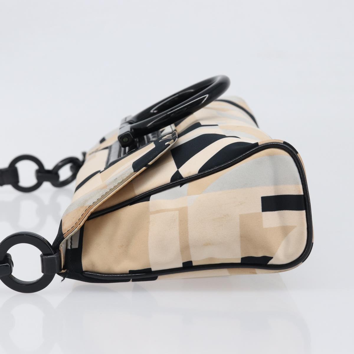 Salvatore Ferragamo Gancini Shoulder Bag Satin Beige Black Auth 202099