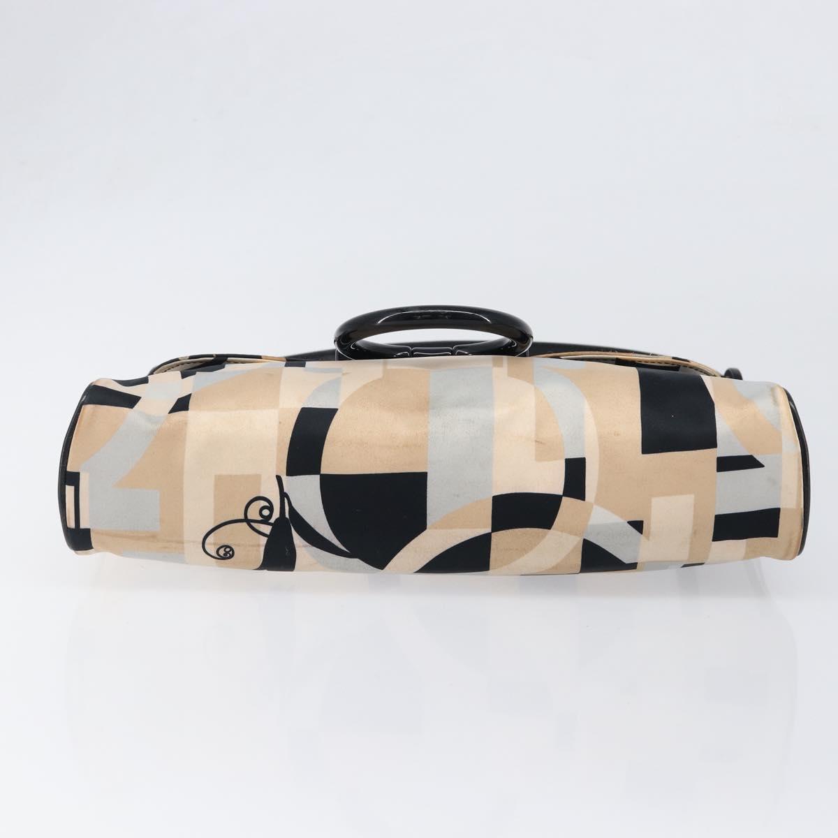 Salvatore Ferragamo Gancini Shoulder Bag Satin Beige Black Auth 202099
