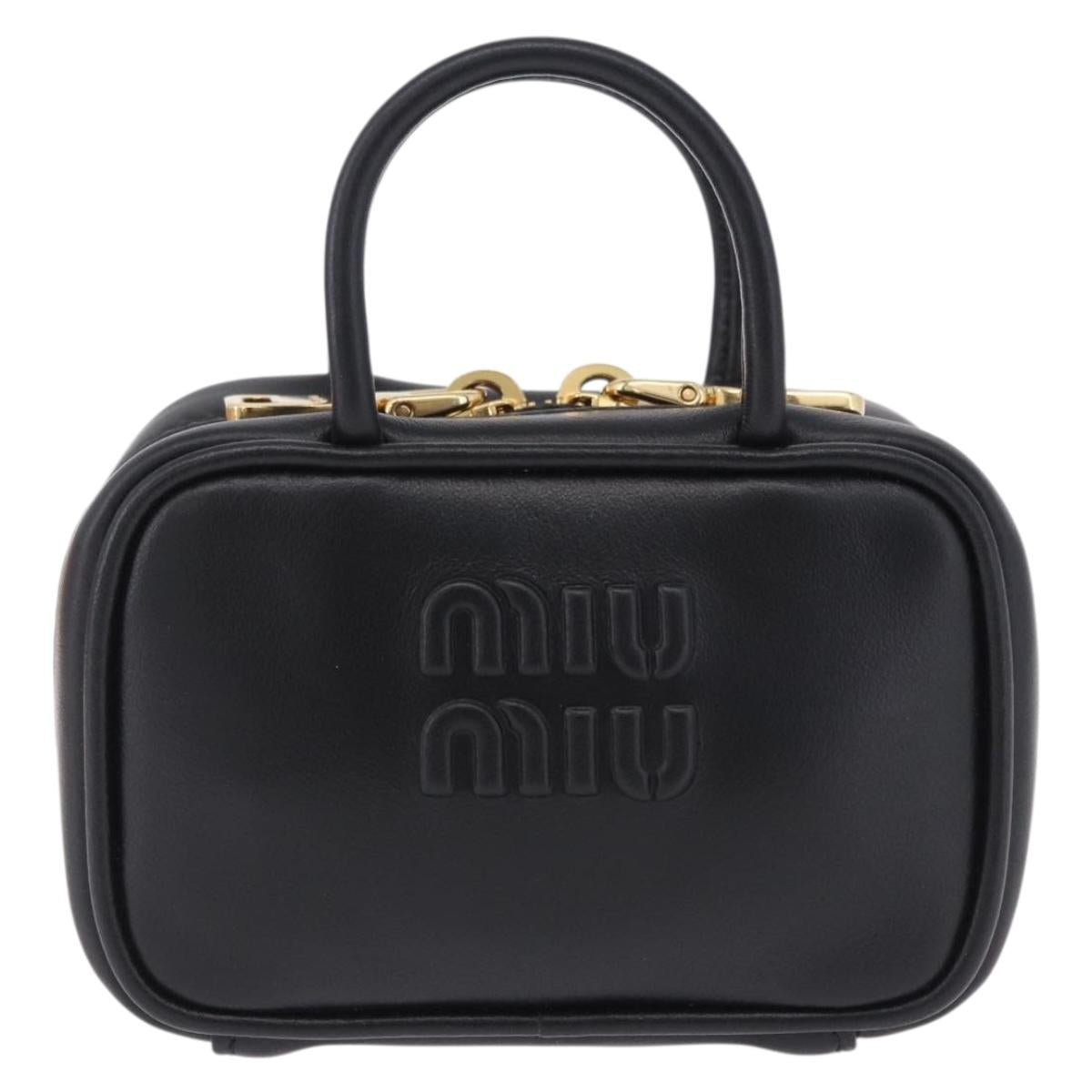 Miu Miu Beau Pouch Leather Black Gold Auth 202103M
