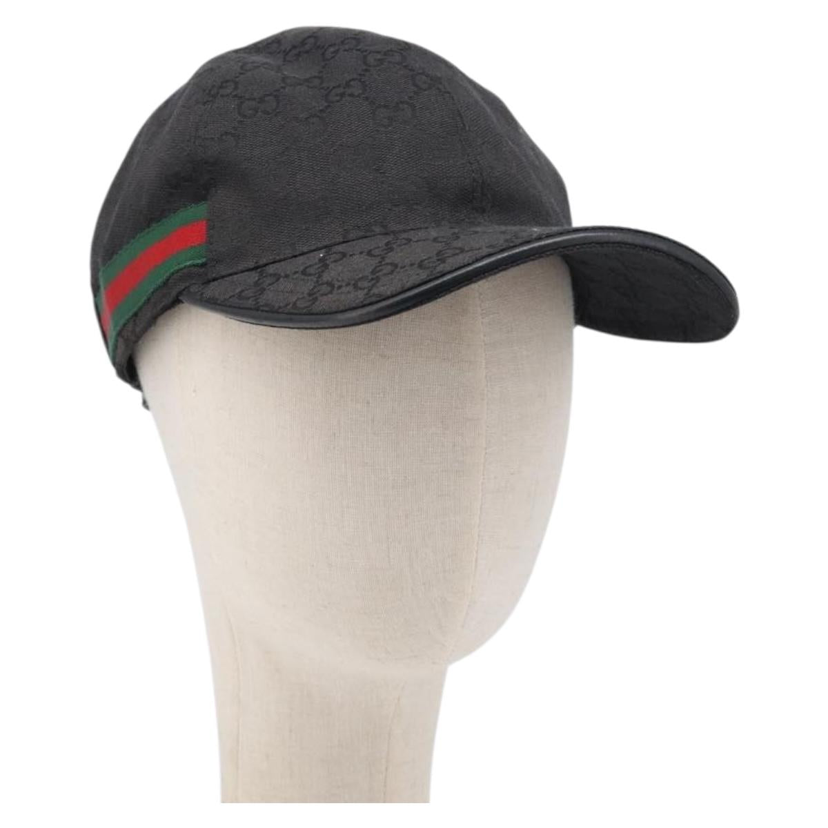 GUCCI GG Canvas Web Sherry Line Cap Black Gold Tone 200035 Auth 202104A