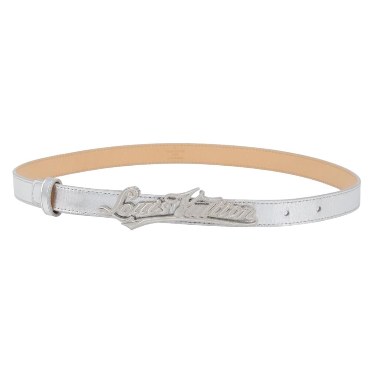 LOUIS VUITTON Ceinture Narrow Belt Leather 80/32 Silver LV Auth 202107