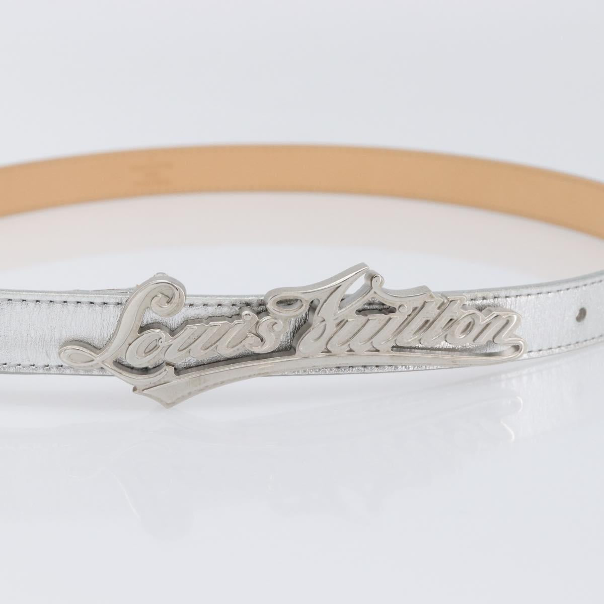 LOUIS VUITTON Ceinture Narrow Belt Leather 80/32 Silver LV Auth 202107