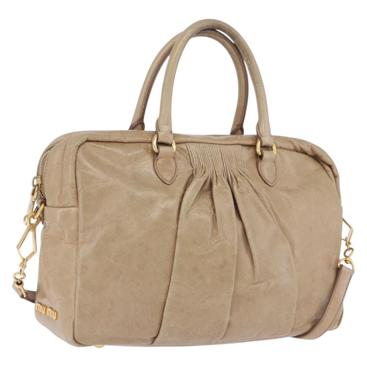 Miu Miu Vitellolux Hand Bag Leather 2way Beige Gold Tone Auth 202110V