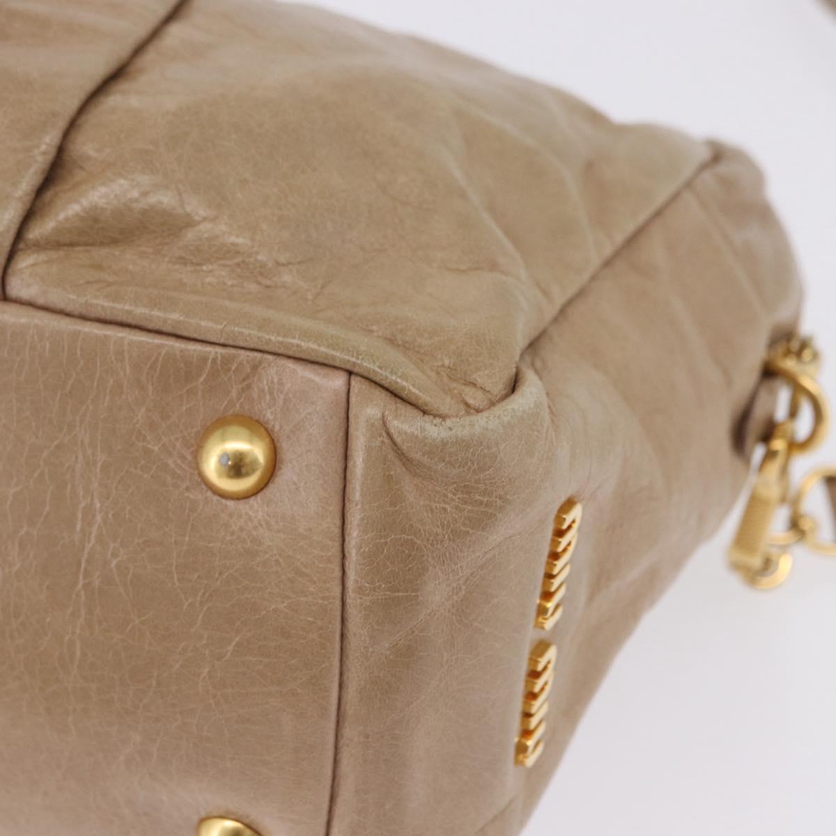 Miu Miu Vitellolux Hand Bag Leather 2way Beige Gold Tone Auth 202110V