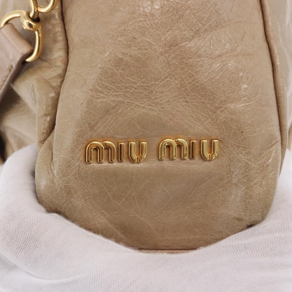 Miu Miu Vitellolux Hand Bag Leather 2way Beige Gold Tone Auth 202110V