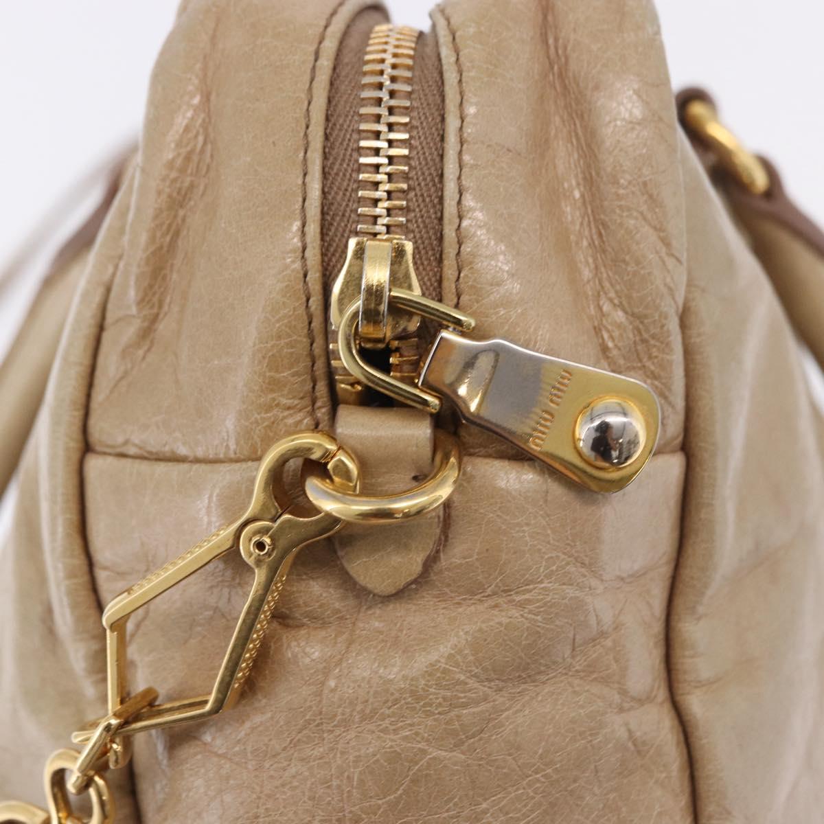 Miu Miu Vitellolux Hand Bag Leather 2way Beige Gold Tone Auth 202110V