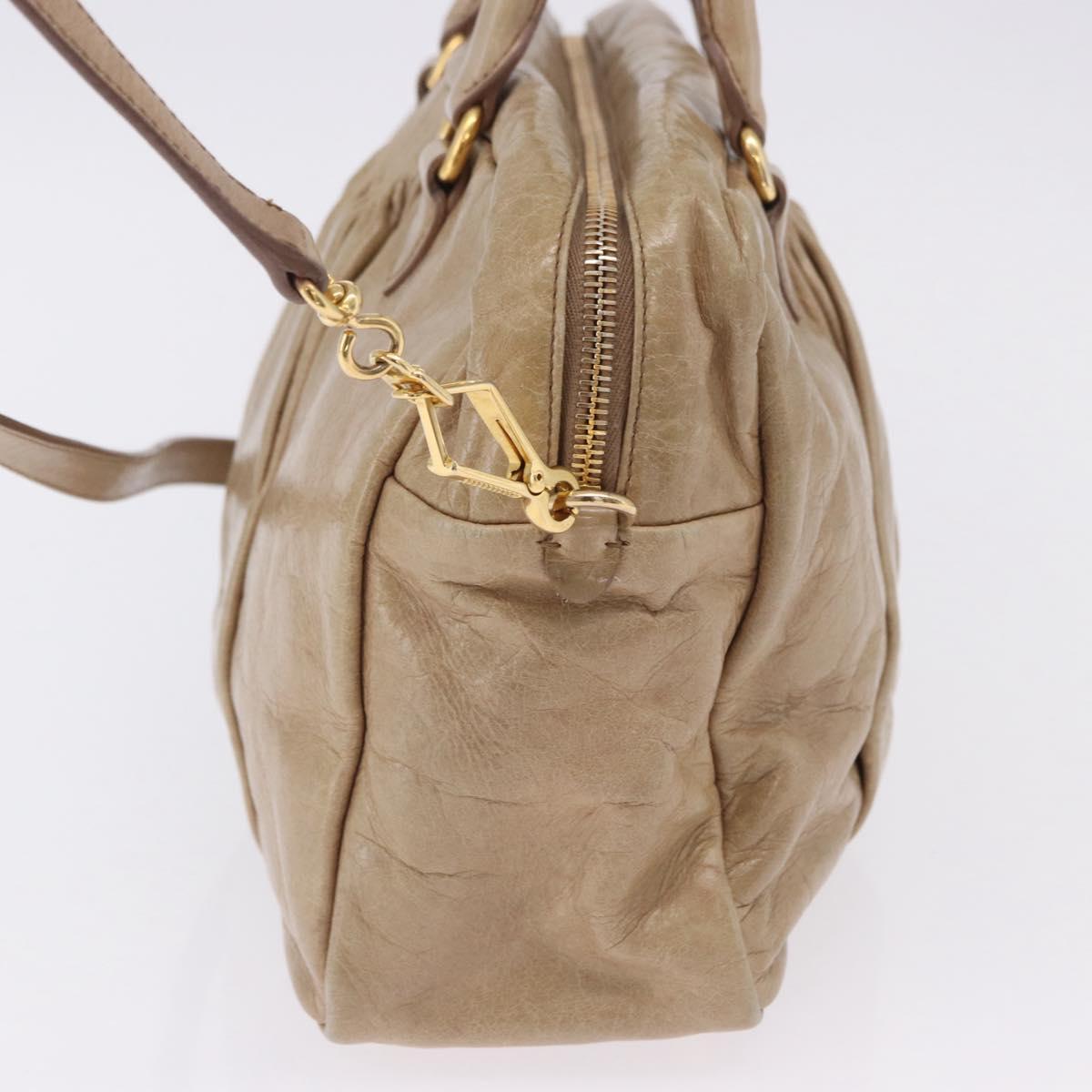 Miu Miu Vitellolux Hand Bag Leather 2way Beige Gold Tone Auth 202110V