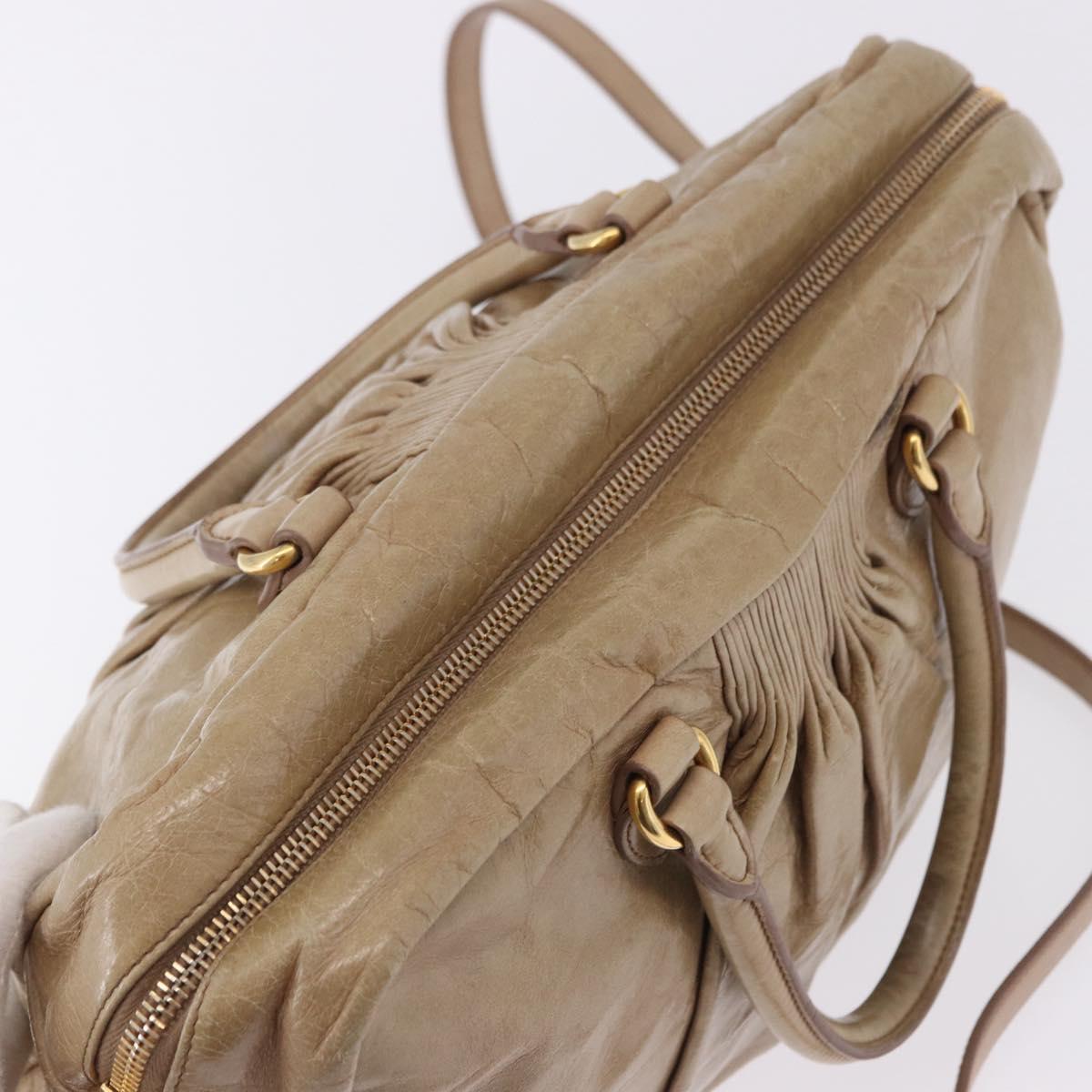 Miu Miu Vitellolux Hand Bag Leather 2way Beige Gold Tone Auth 202110V