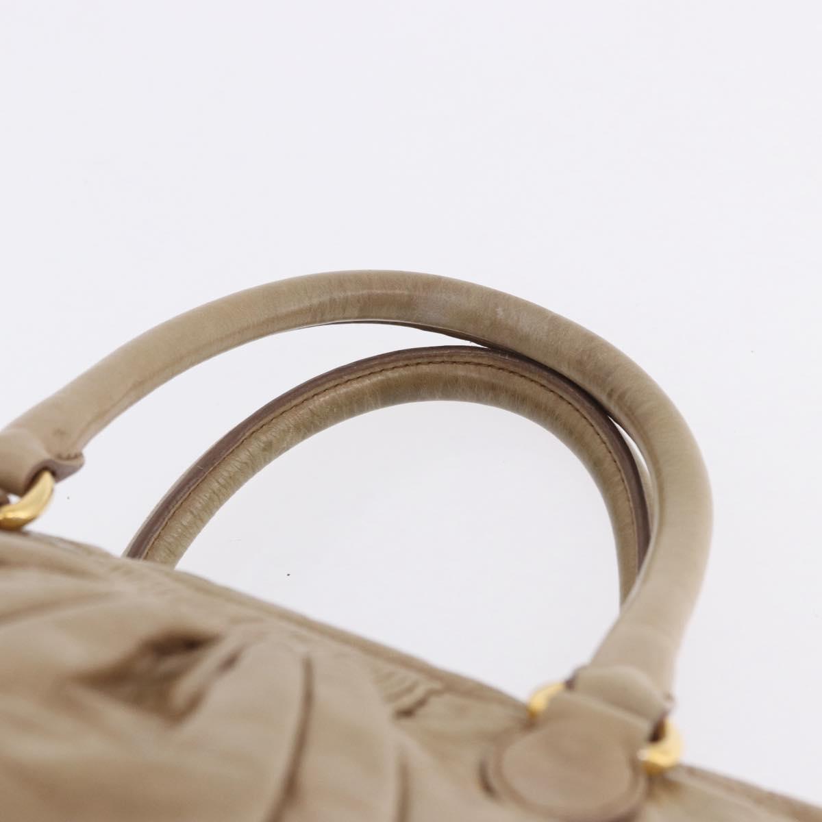 Miu Miu Vitellolux Hand Bag Leather 2way Beige Gold Tone Auth 202110V