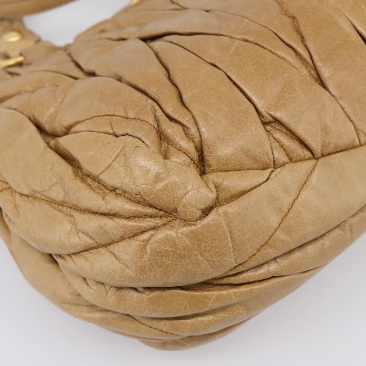 Miu Miu Vitellolux Matelasse Hand Bag Leather 2way Brown Gold Tone Auth 202111V