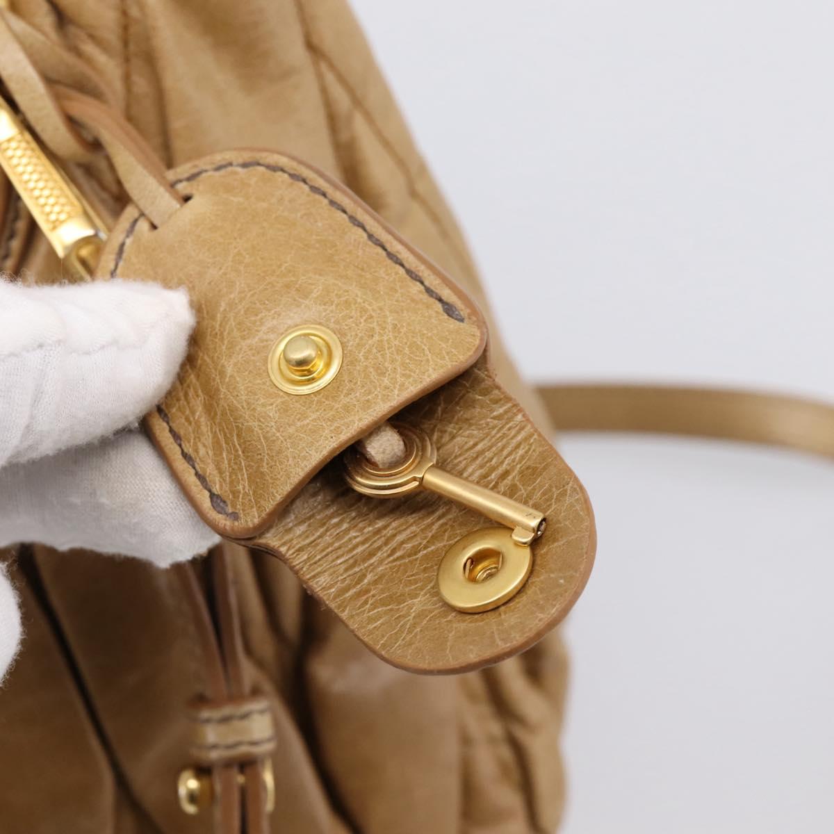 Miu Miu Vitellolux Matelasse Hand Bag Leather 2way Brown Gold Tone Auth 202111V