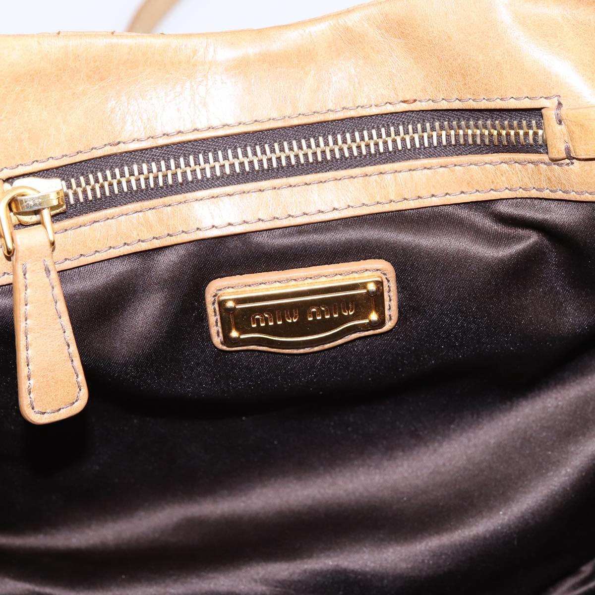 Miu Miu Vitellolux Matelasse Hand Bag Leather 2way Brown Gold Tone Auth 202111V
