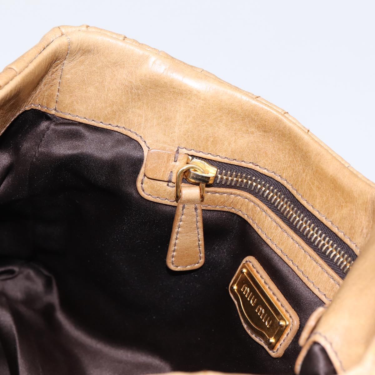 Miu Miu Vitellolux Matelasse Hand Bag Leather 2way Brown Gold Tone Auth 202111V