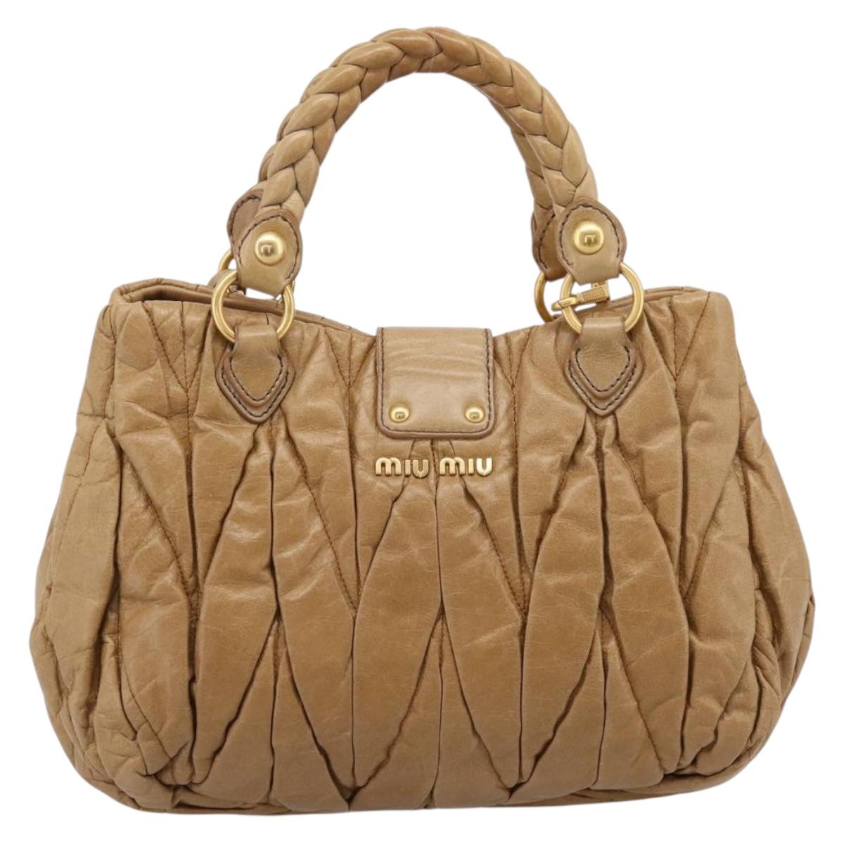 Miu Miu Vitellolux Matelasse Hand Bag Leather 2way Brown Gold Tone Auth 202111V