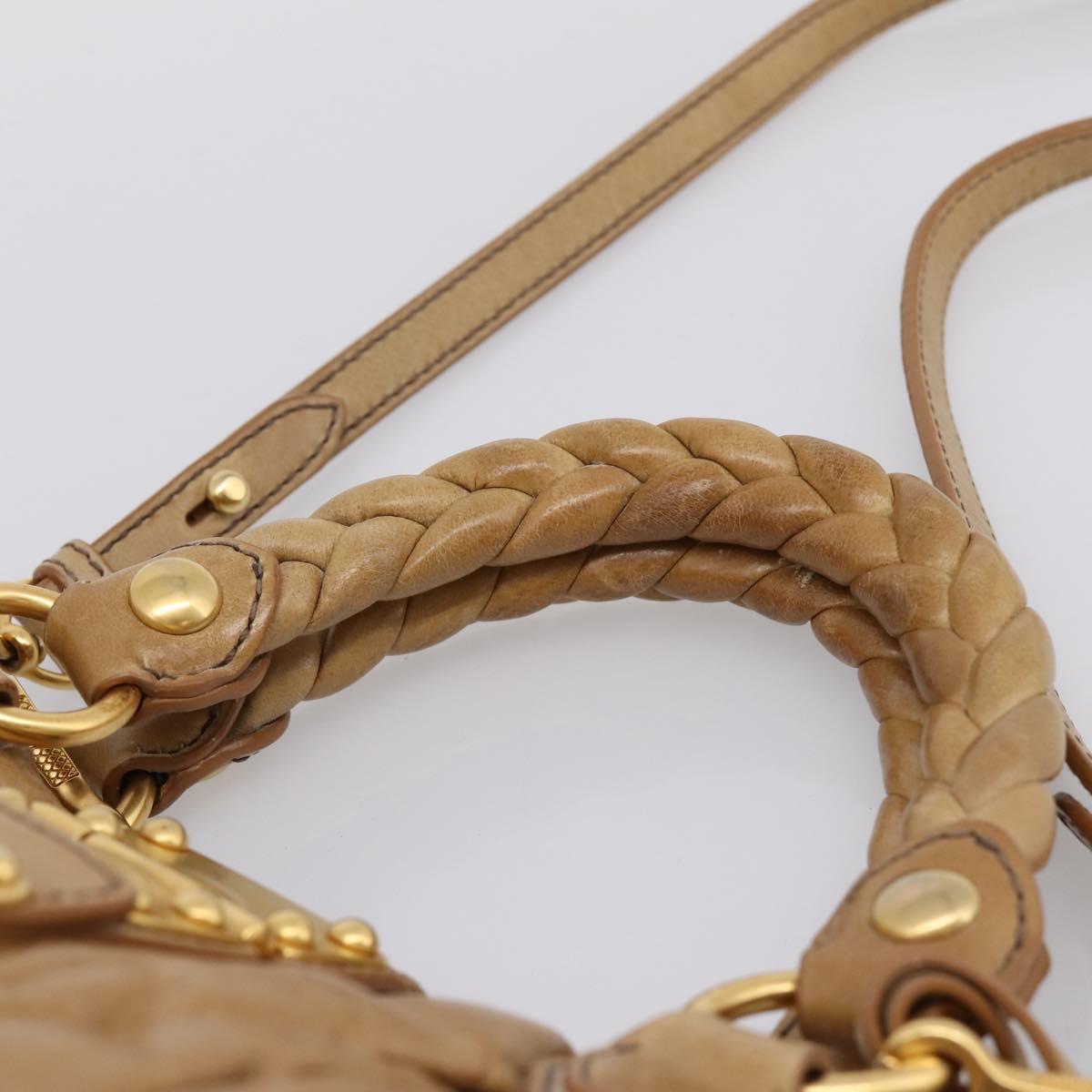 Miu Miu Vitellolux Matelasse Hand Bag Leather 2way Brown Gold Tone Auth 202111V