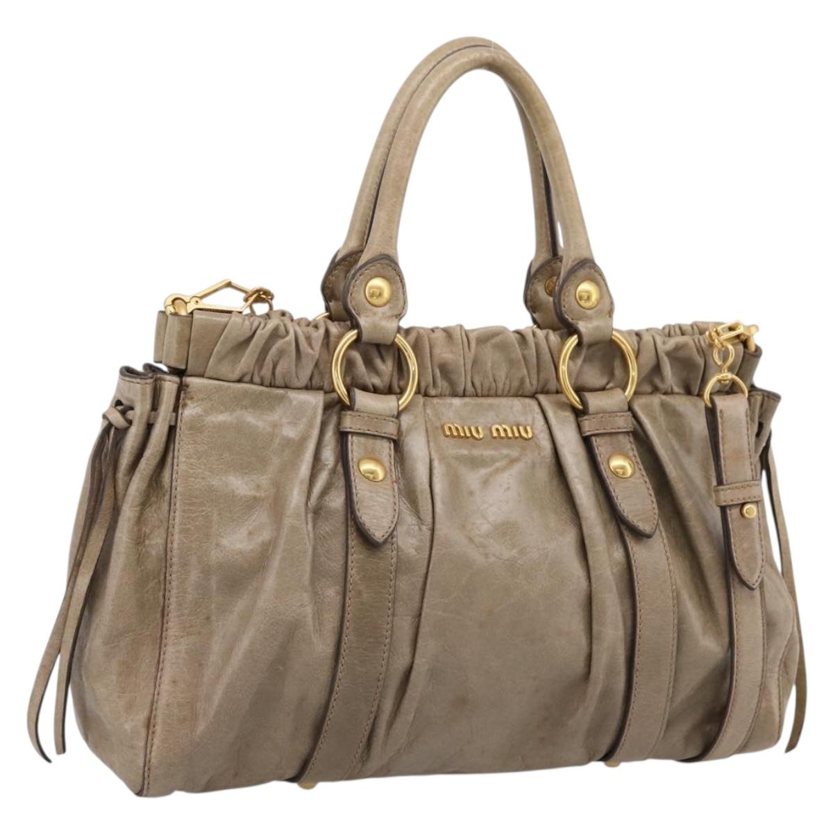 Miu Miu Vitellolux Hand Bag Leather 2way Beige Gold Tone Auth 202112A
