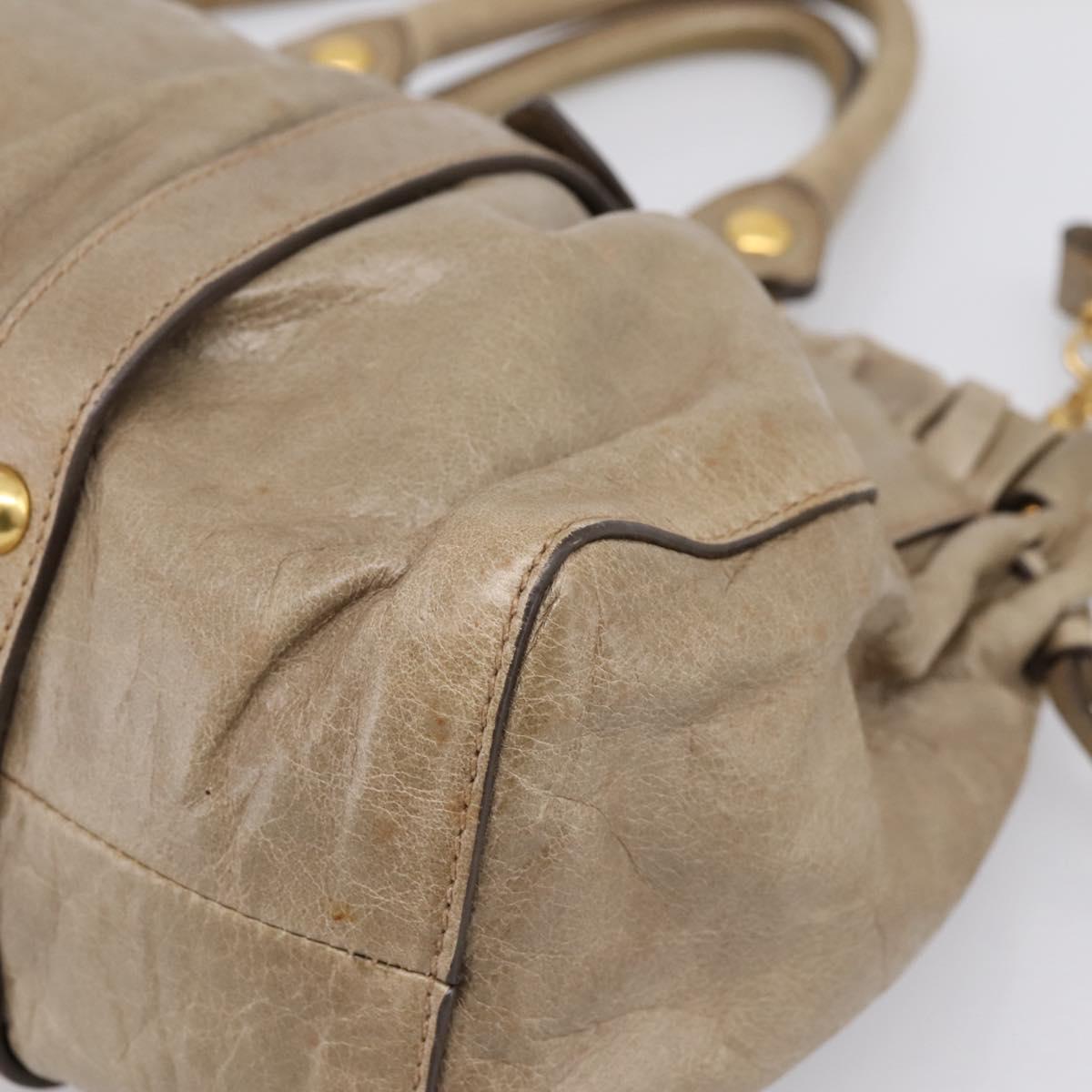 Miu Miu Vitellolux Hand Bag Leather 2way Beige Gold Tone Auth 202112A