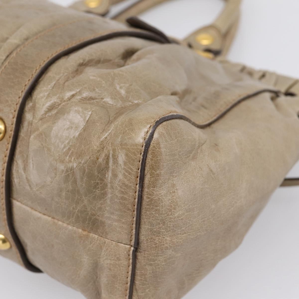 Miu Miu Vitellolux Hand Bag Leather 2way Beige Gold Tone Auth 202112A