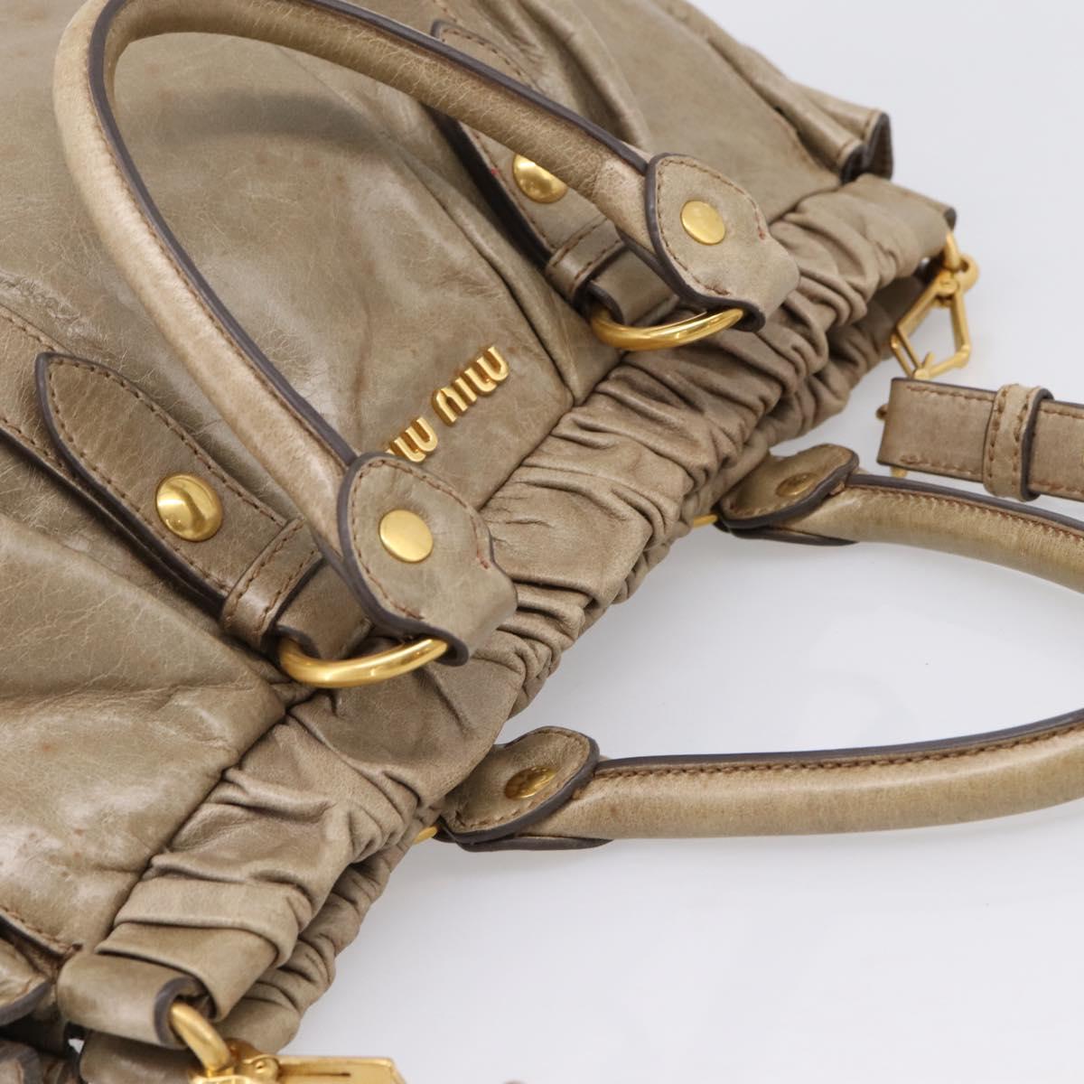 Miu Miu Vitellolux Hand Bag Leather 2way Beige Gold Tone Auth 202112A