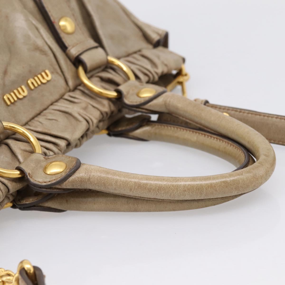 Miu Miu Vitellolux Hand Bag Leather 2way Beige Gold Tone Auth 202112A
