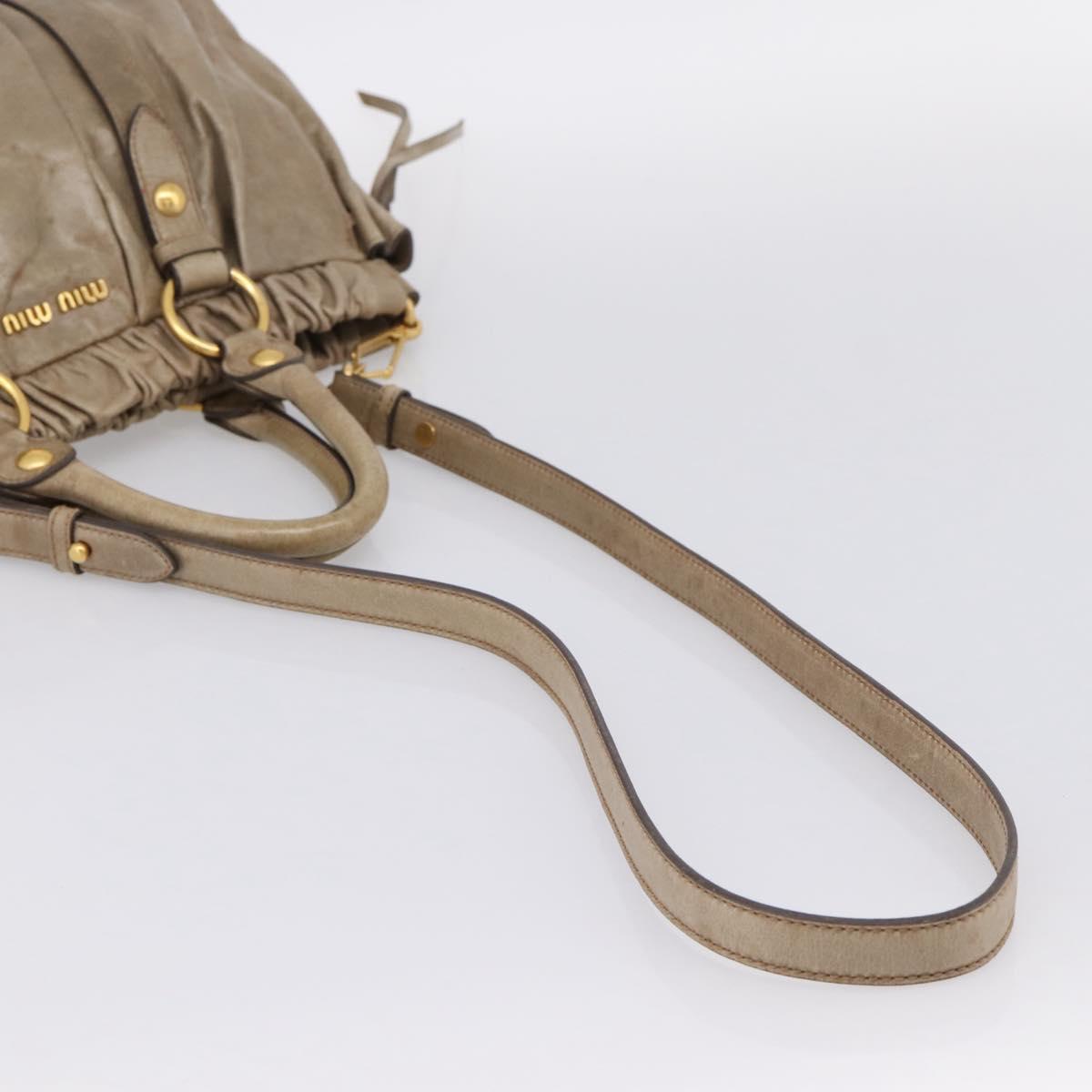 Miu Miu Vitellolux Hand Bag Leather 2way Beige Gold Tone Auth 202112A