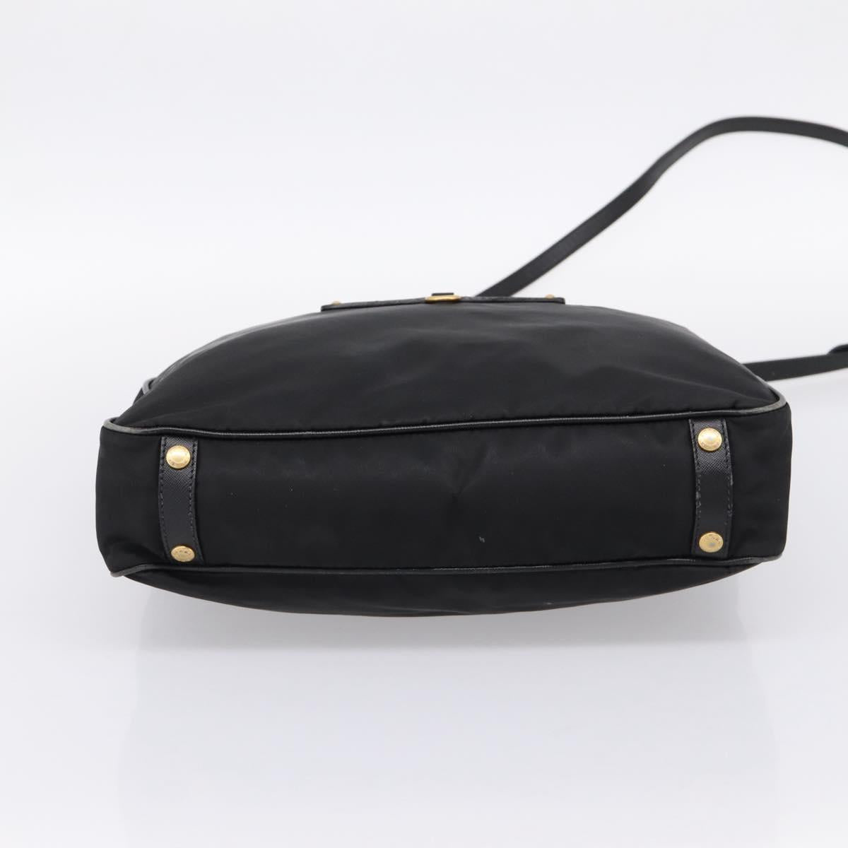 PRADA Hand Bag Nylon 2way Black Gold Tone Auth 202114