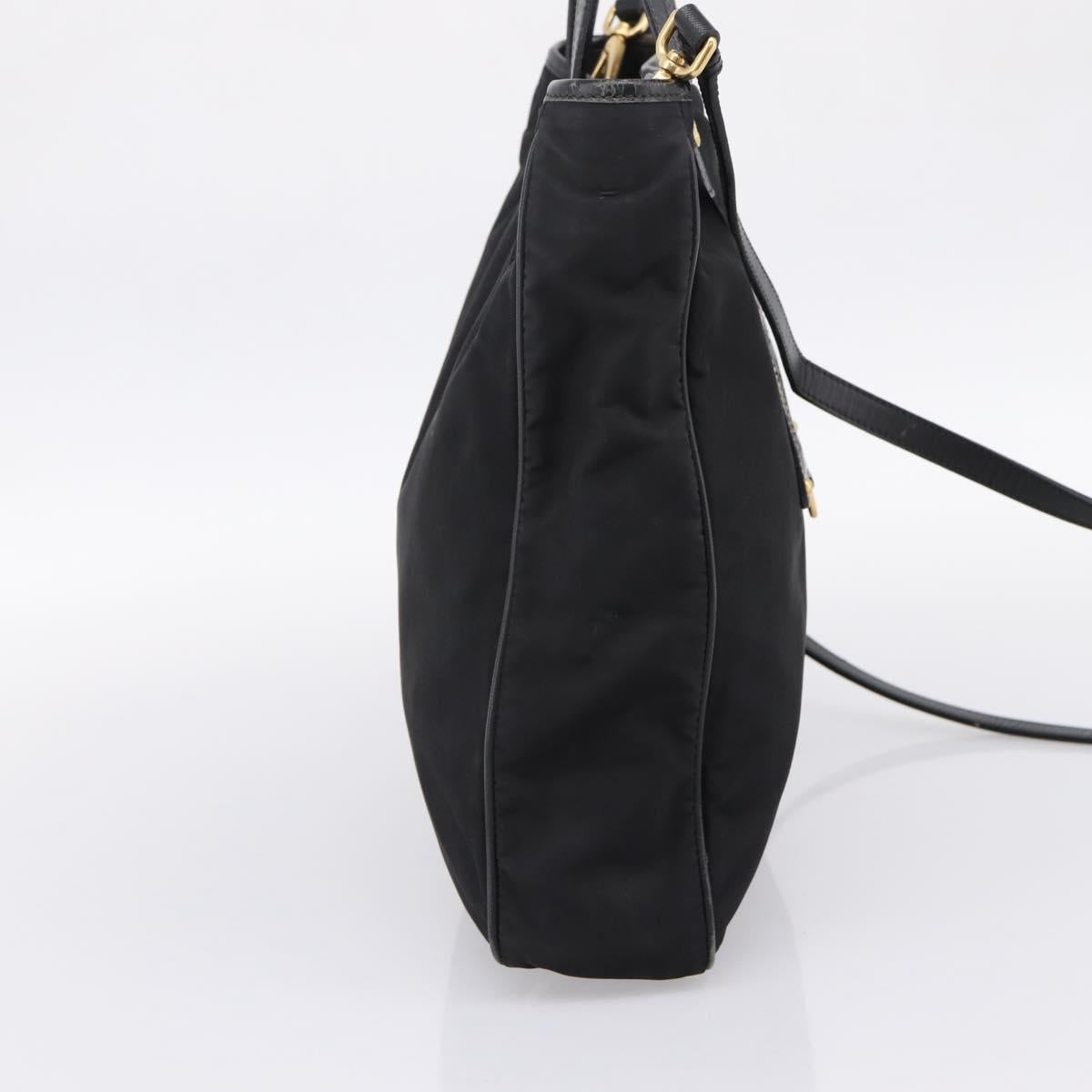 PRADA Hand Bag Nylon 2way Black Gold Tone Auth 202114