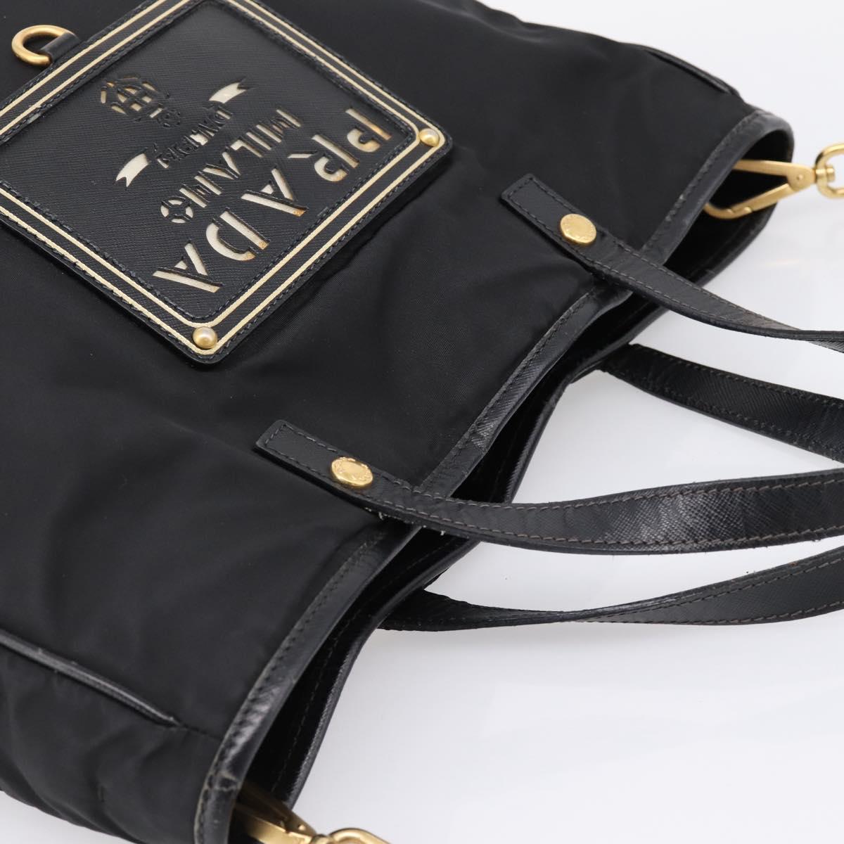 PRADA Hand Bag Nylon 2way Black Gold Tone Auth 202114
