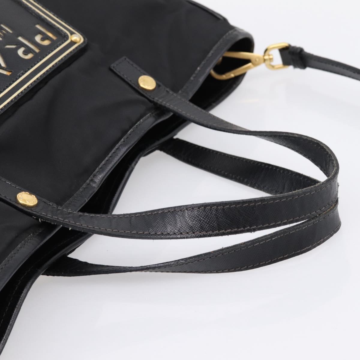 PRADA Hand Bag Nylon 2way Black Gold Tone Auth 202114