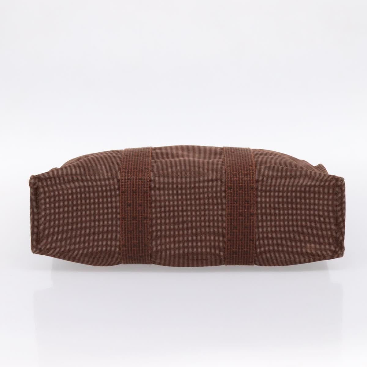 HERMES Her Line MM Hand Bag Canvas Brown Silver Auth 202116