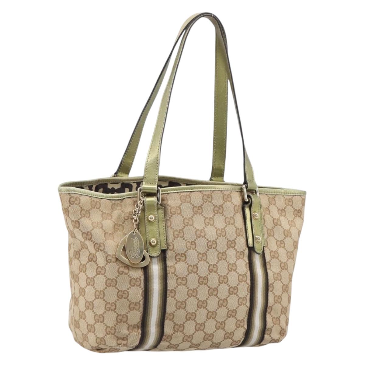GUCCI GG Canvas Tote Bag Beige Gold Tone 137396 Auth 202117