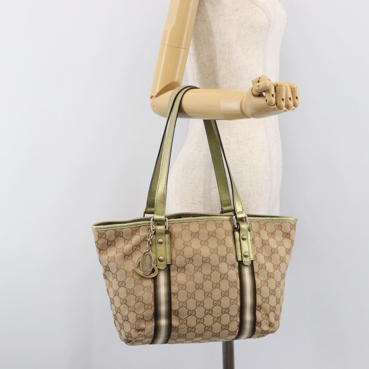 GUCCI GG Canvas Tote Bag Beige Gold Tone 137396 Auth 202117