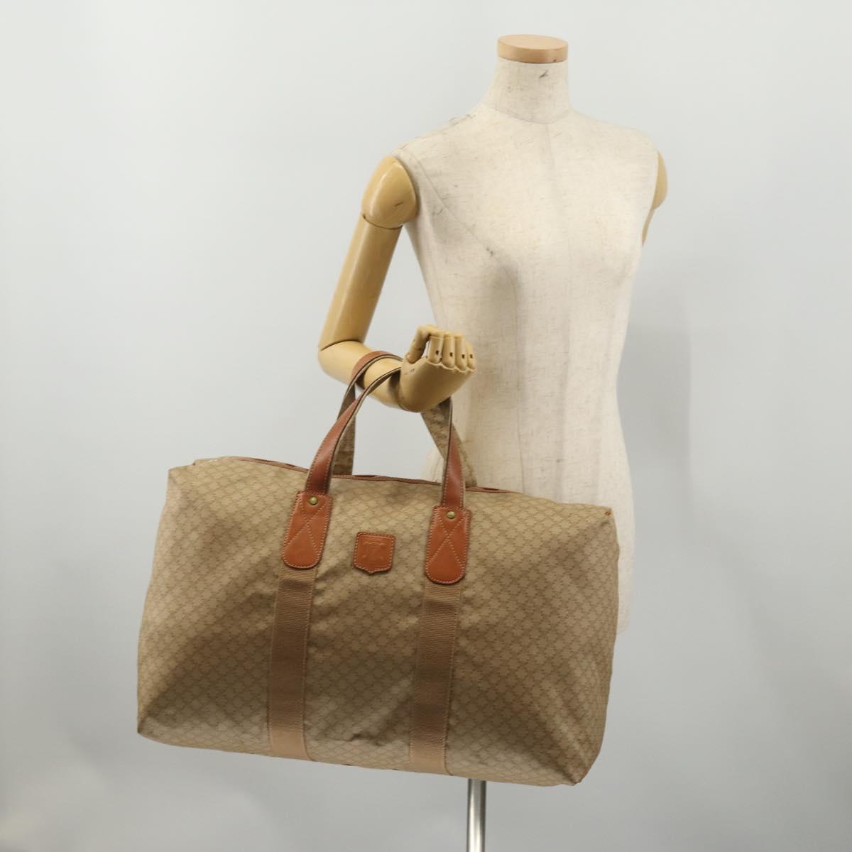 CELINE Macadam Boston Bag PVC Leather Beige Gold Tone Auth 202118
