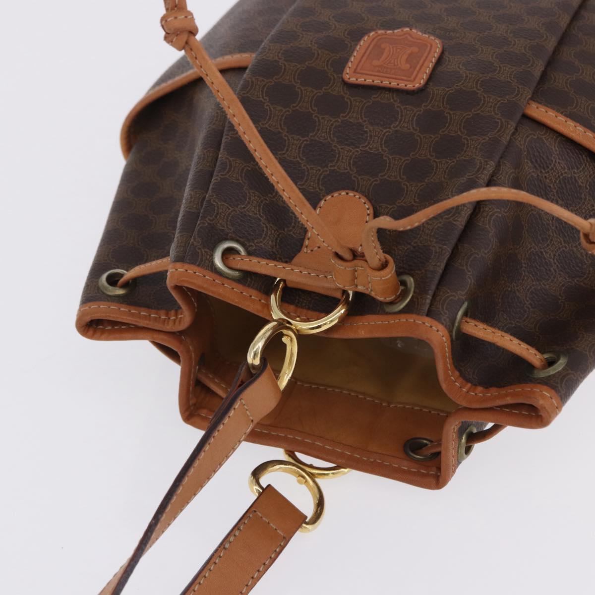 CELINE Macadam Shoulder Bag PVC Leather Brown Gold Tone Auth 202119A