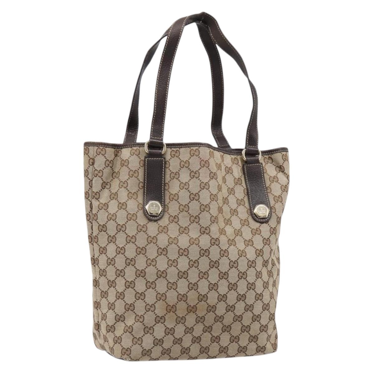 GUCCI GG Canvas Tote Bag Beige Gold Tone 153009 Auth 202120