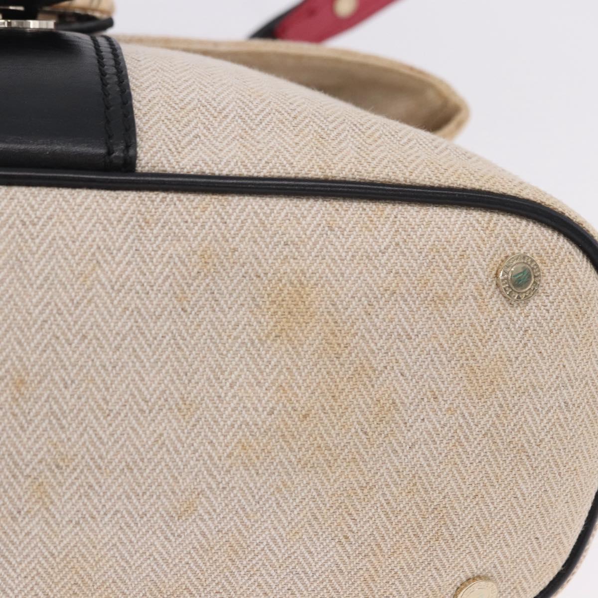 BVLGARI Hand Bag Canvas 2way Beige Gold Tone Auth 202121A