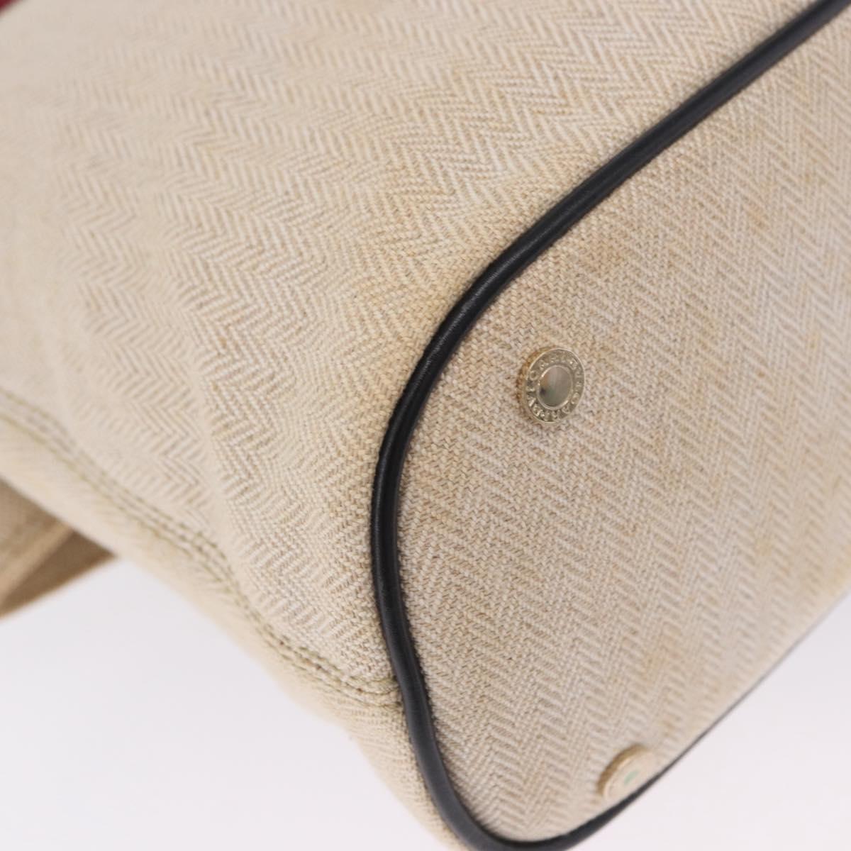 BVLGARI Hand Bag Canvas 2way Beige Gold Tone Auth 202121A