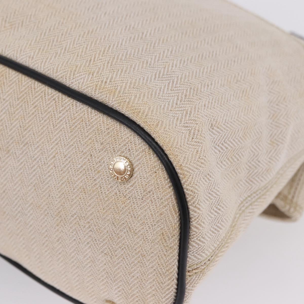 BVLGARI Hand Bag Canvas 2way Beige Gold Tone Auth 202121A