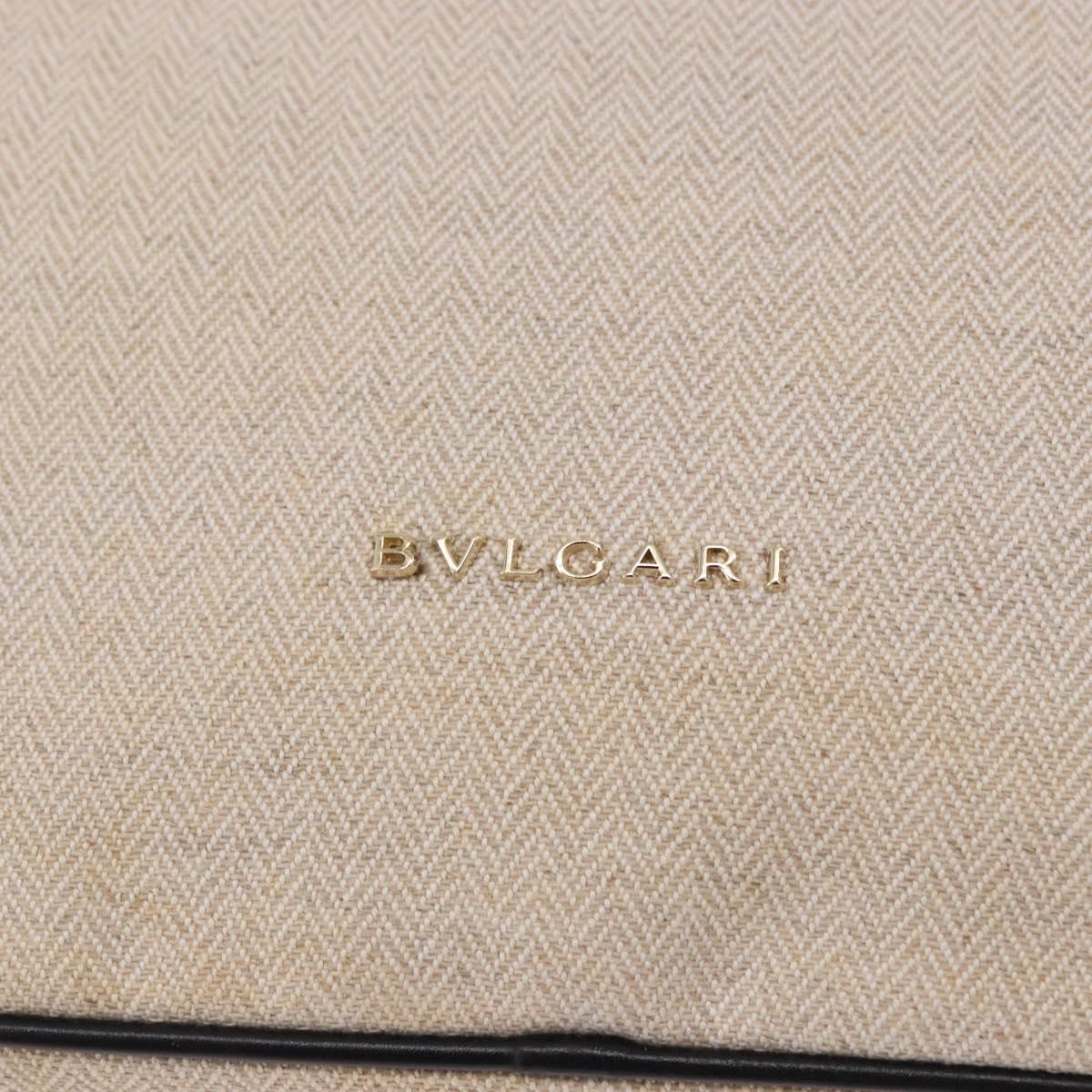 BVLGARI Hand Bag Canvas 2way Beige Gold Tone Auth 202121A