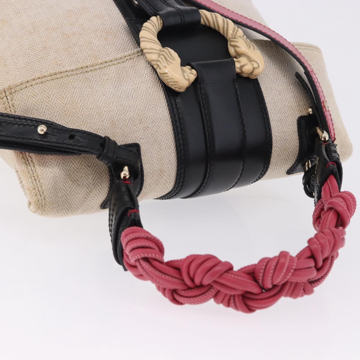 BVLGARI Hand Bag Canvas 2way Beige Gold Tone Auth 202121A