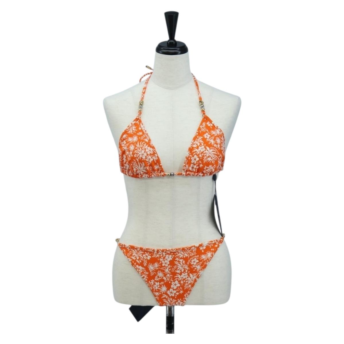LOUIS VUITTON Swimwear Bikini Polyester Orange White LV Auth 202126M