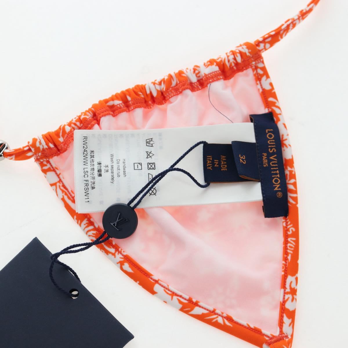 LOUIS VUITTON Swimwear Bikini Polyester Orange White LV Auth 202126M