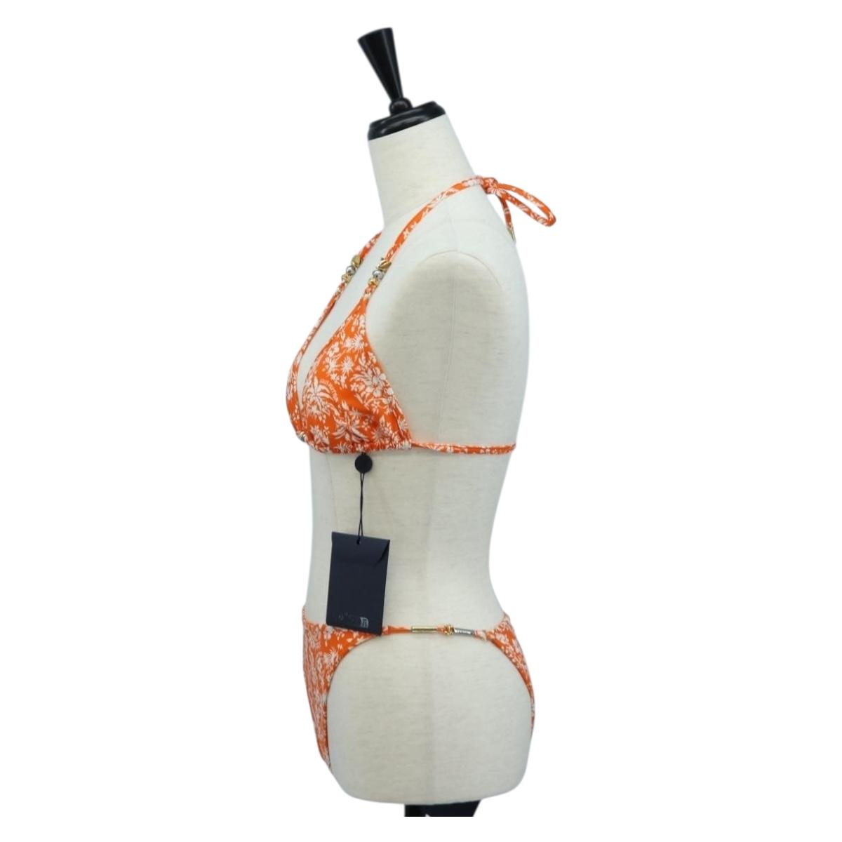 LOUIS VUITTON Swimwear Bikini Polyester Orange White LV Auth 202126M
