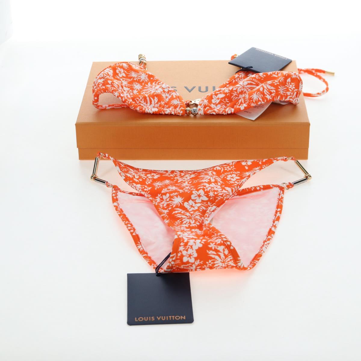 LOUIS VUITTON Swimwear Bikini Polyester Orange White LV Auth 202126M