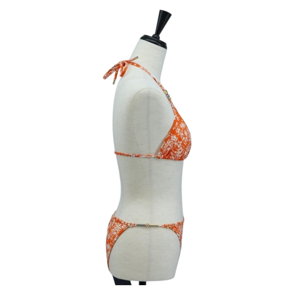 LOUIS VUITTON Swimwear Bikini Polyester Orange White LV Auth 202126M