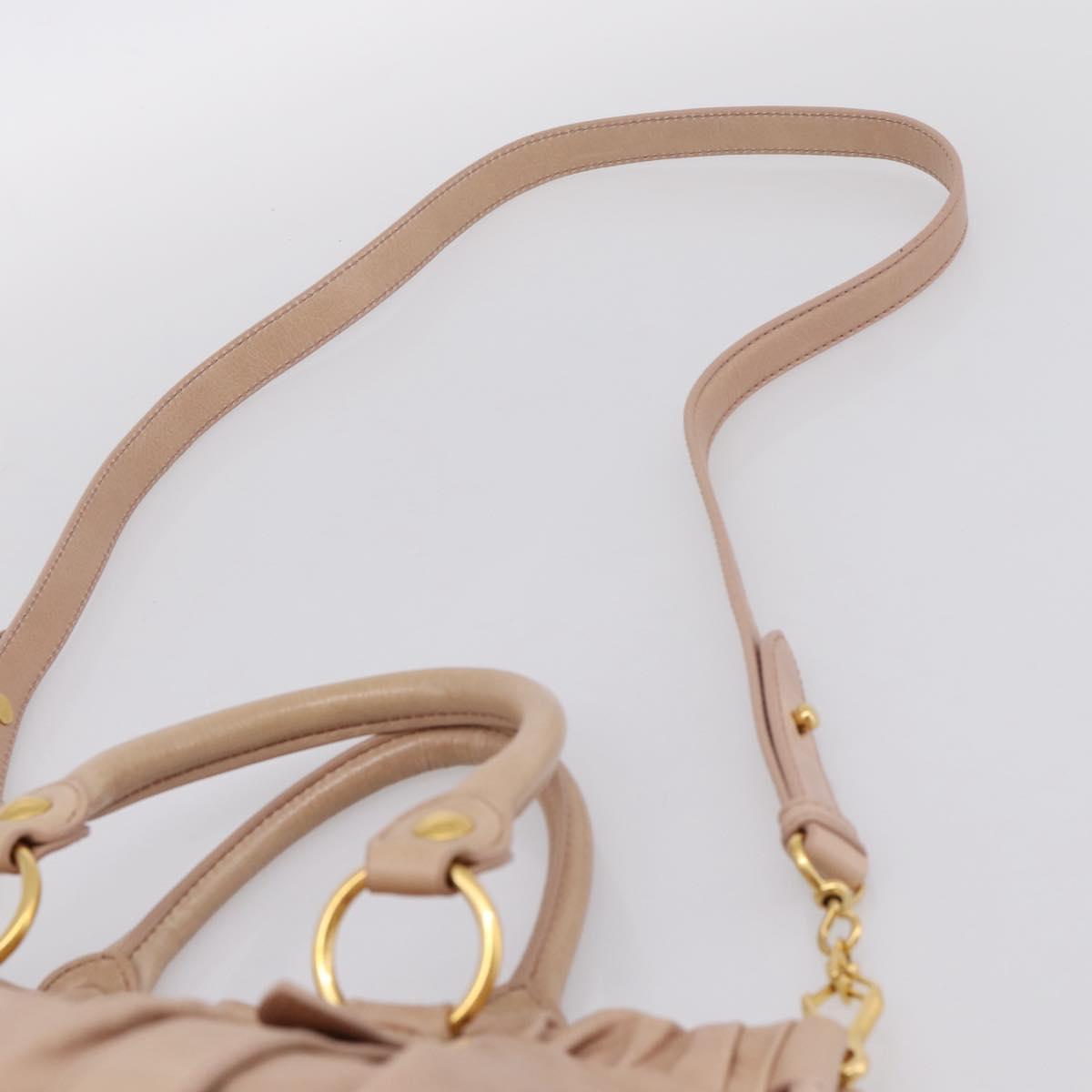 Miu Miu Vitellolux Hand Bag Leather 2way Beige Gold Auth 202127V